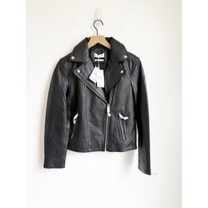 NWT MANGO Perfect Leather Biker Moto Jacket Black Sustainable 100% Leather Small
